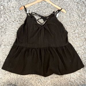 Black eyelet tank top with strapped back
